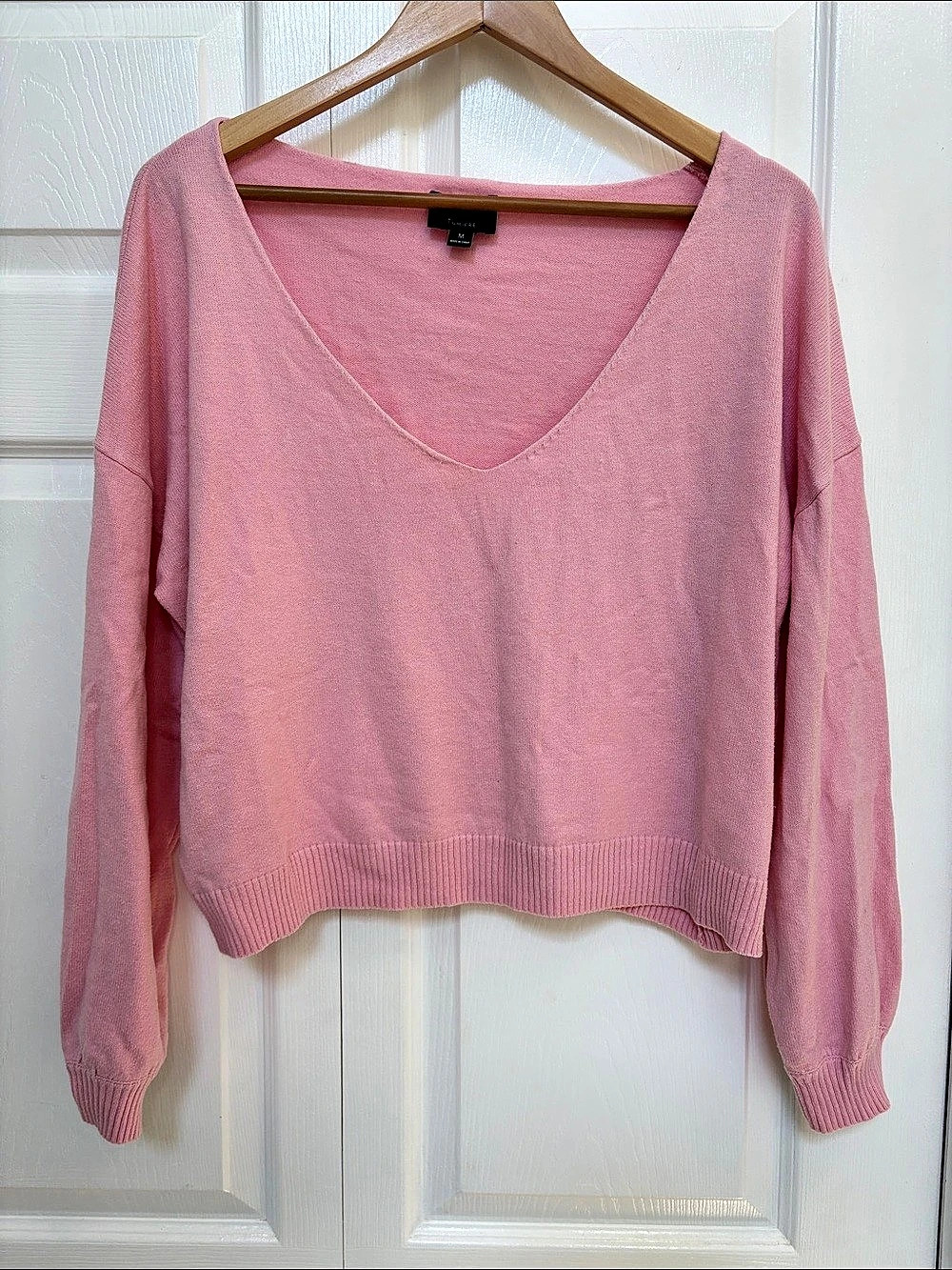Lumiere Pink Cotton Blend V-Neck Knit Sweater Medium